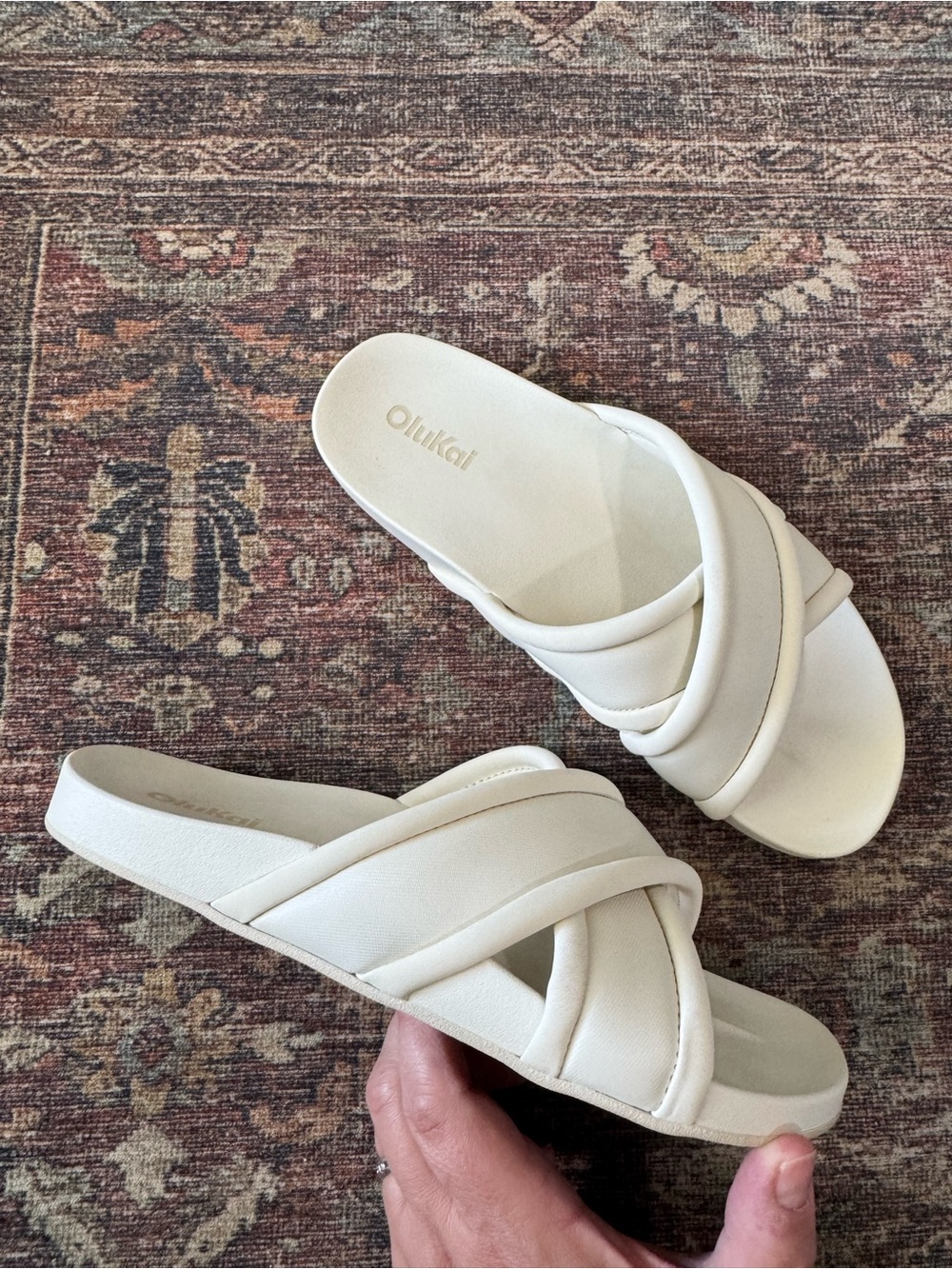 OluKai Ani Slide Sandals White Sand 6
